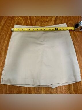Beige Cotton-Blend Mini Skirt